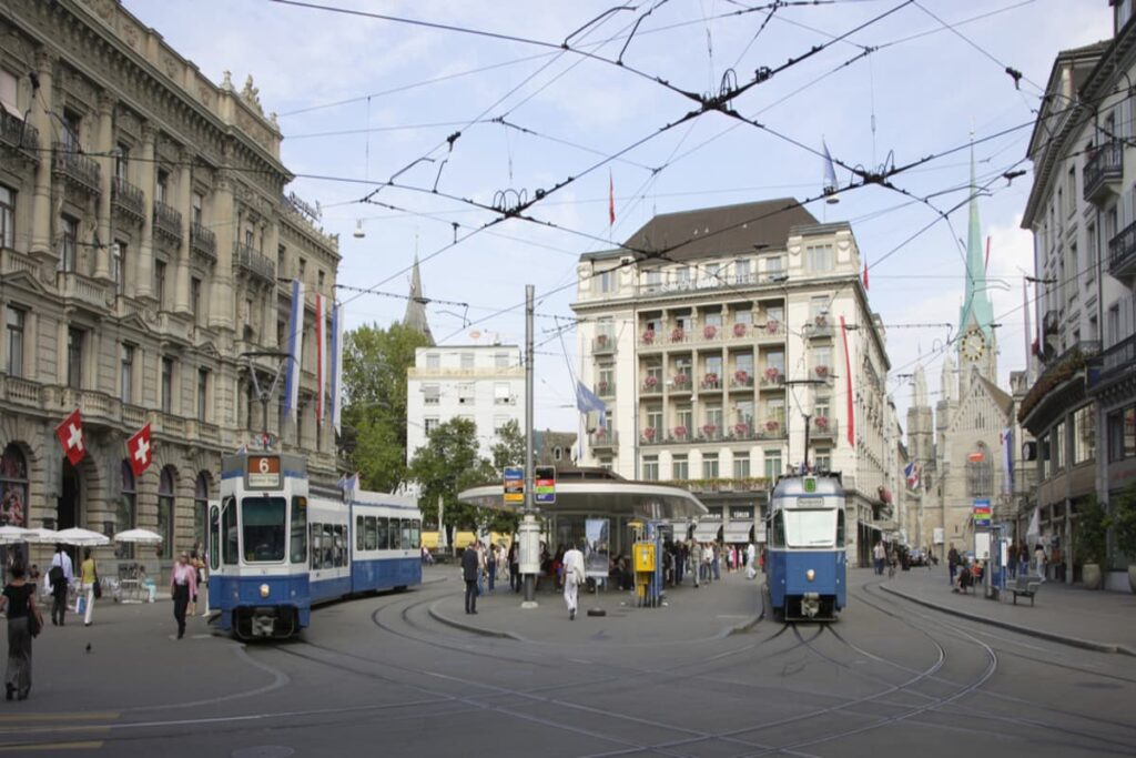 Zurich tram passing through Old Town